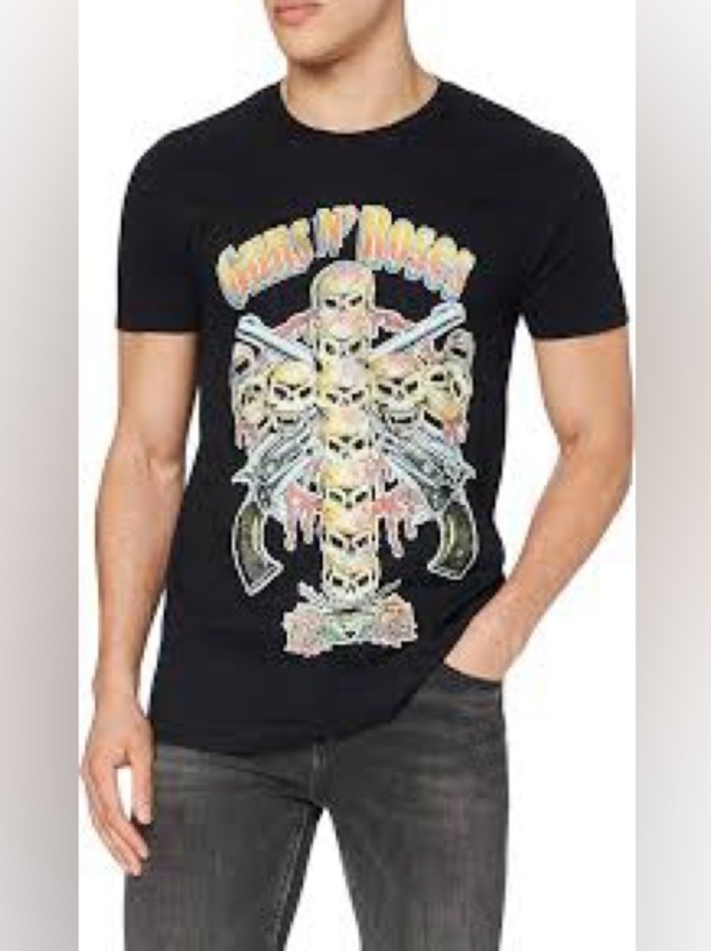 GUNS N ROSES SKULL CROSS 80s  MENS T-SHIRT | MEDIUM